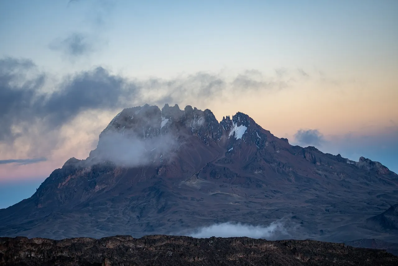 Mountain landscape on Kilimanjaro at sunset